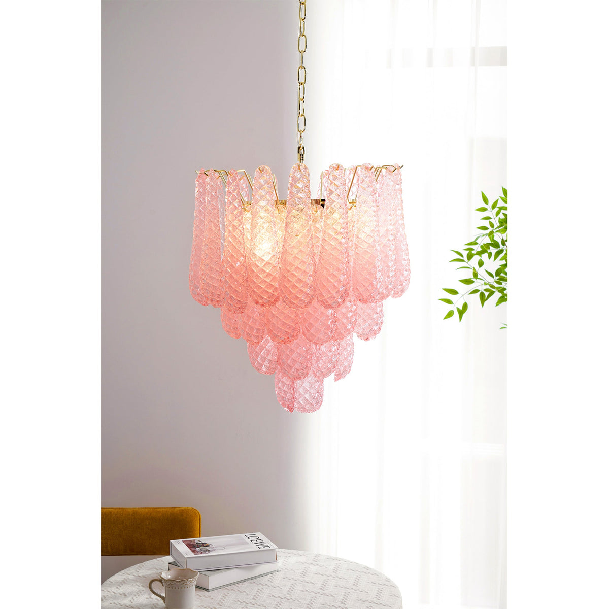 Murano Pink Glass Droplet Chandelier