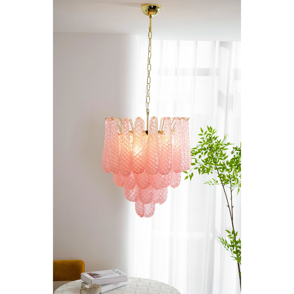 Murano Pink Glass Droplet Chandelier