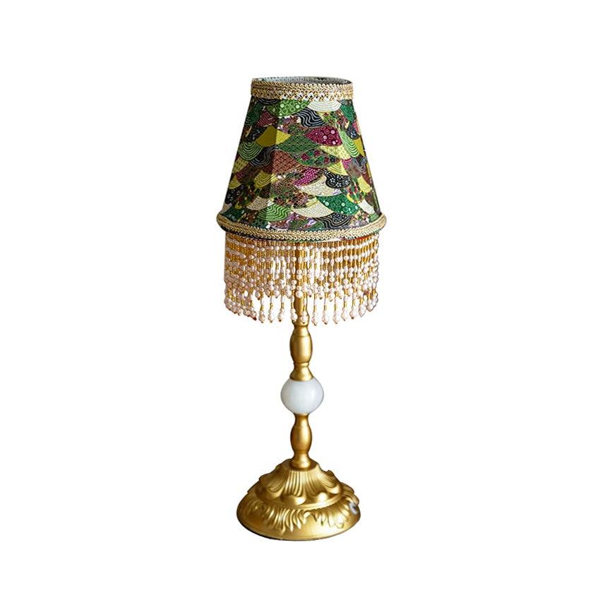 Edwardian Table Lamp with Appliquéd Beaded Shade 7.1"