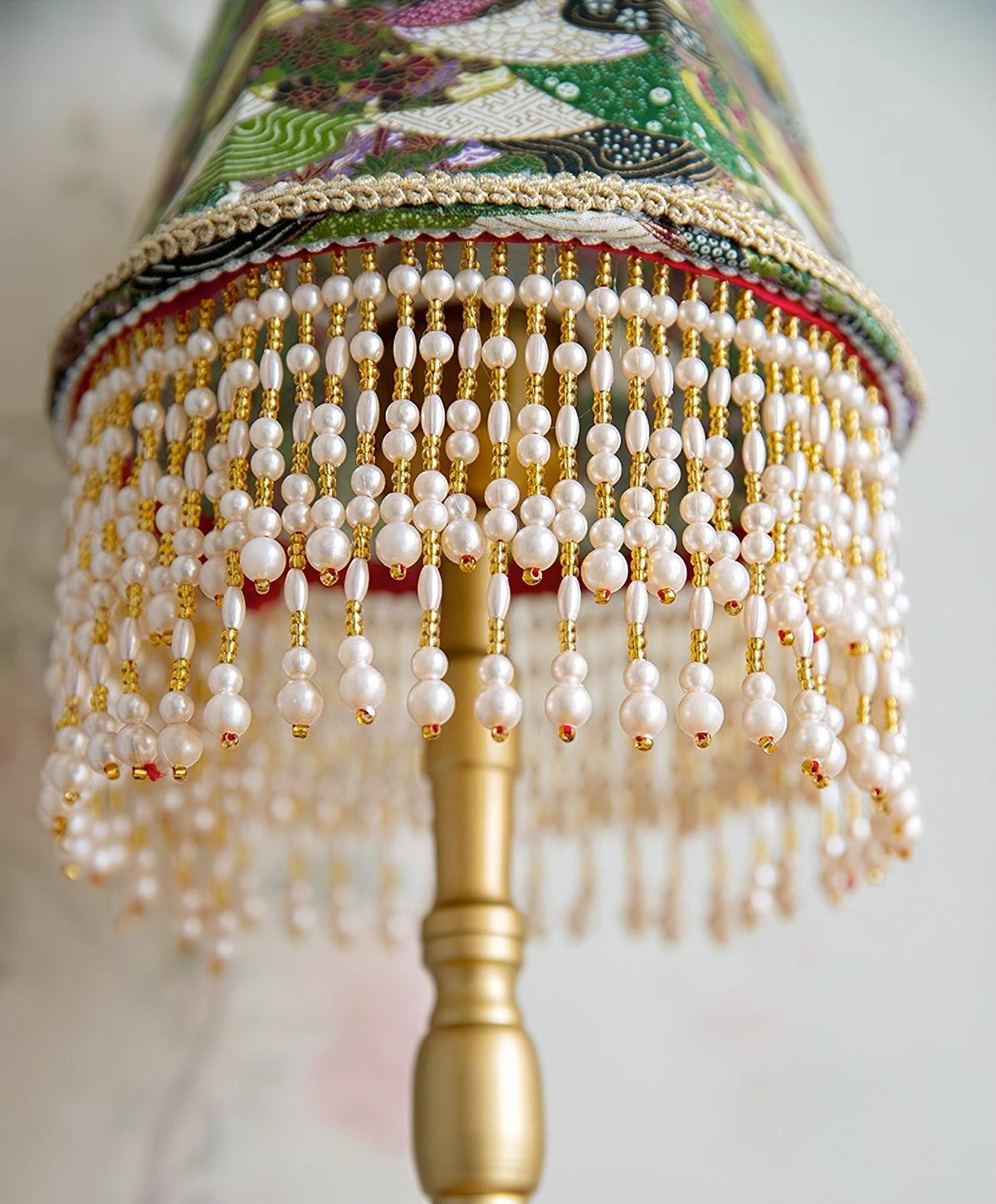 Edwardian Table Lamp with Appliquéd Beaded Shade 7.1"