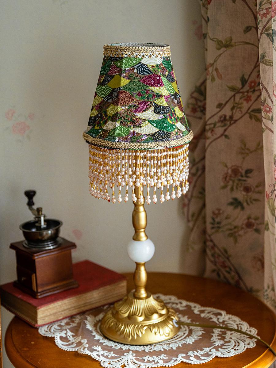 Edwardian Table Lamp with Appliquéd Beaded Shade 7.1"