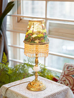 Edwardian Table Lamp with Appliquéd Beaded Shade 7.1"