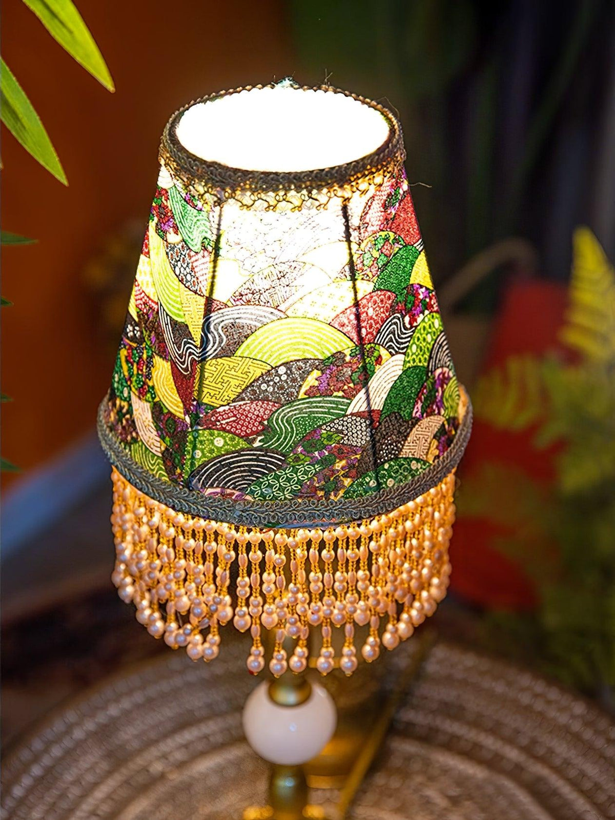 Edwardian Table Lamp with Appliquéd Beaded Shade 7.1"
