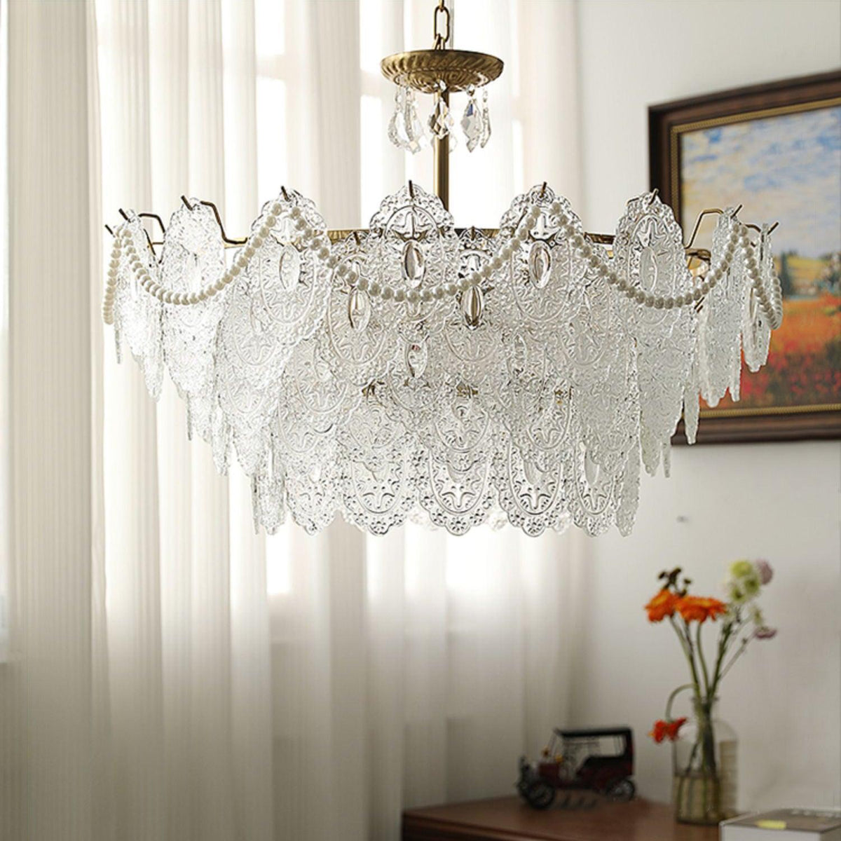 Embossed Pearls Crystal Chandelier