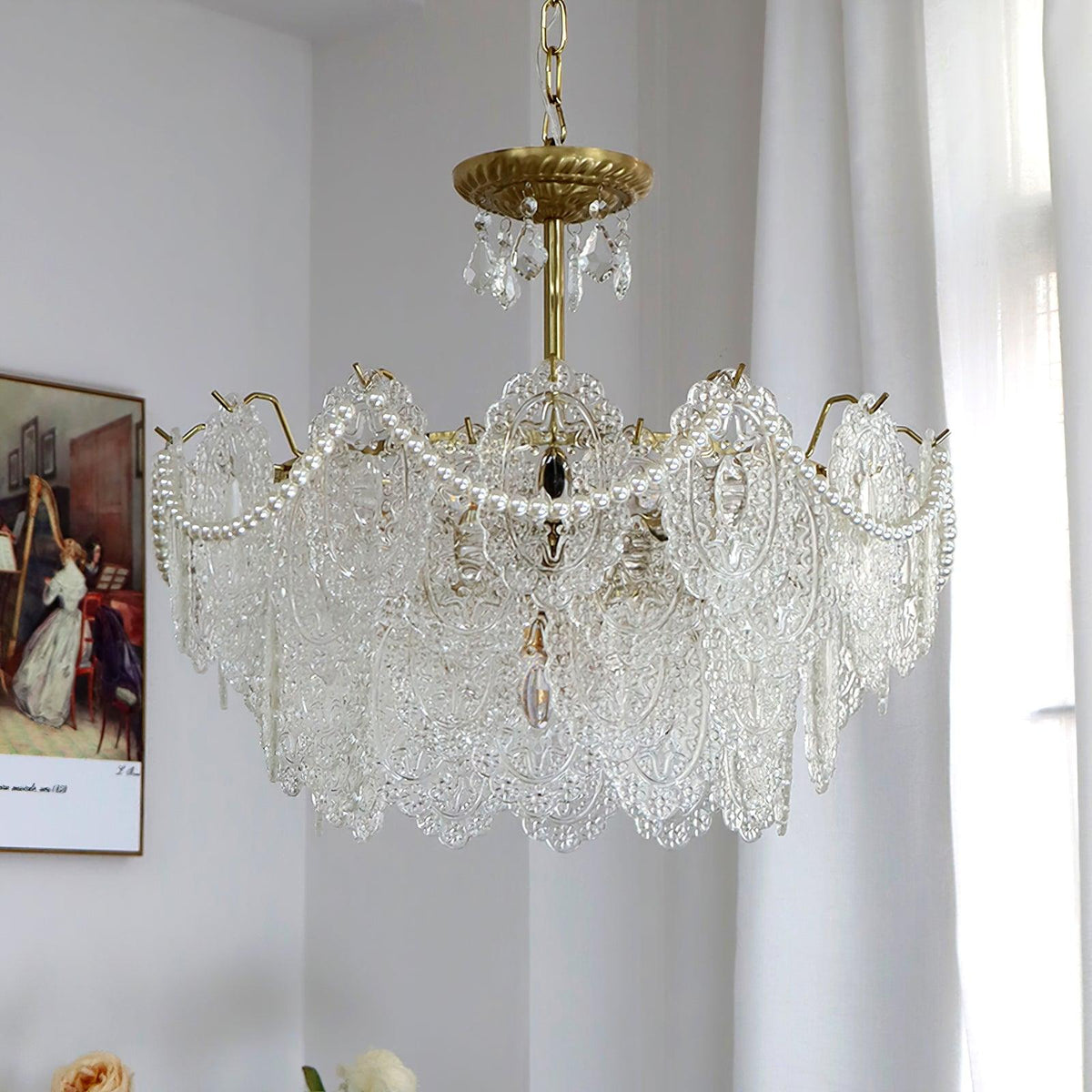 Embossed Pearls Crystal Chandelier