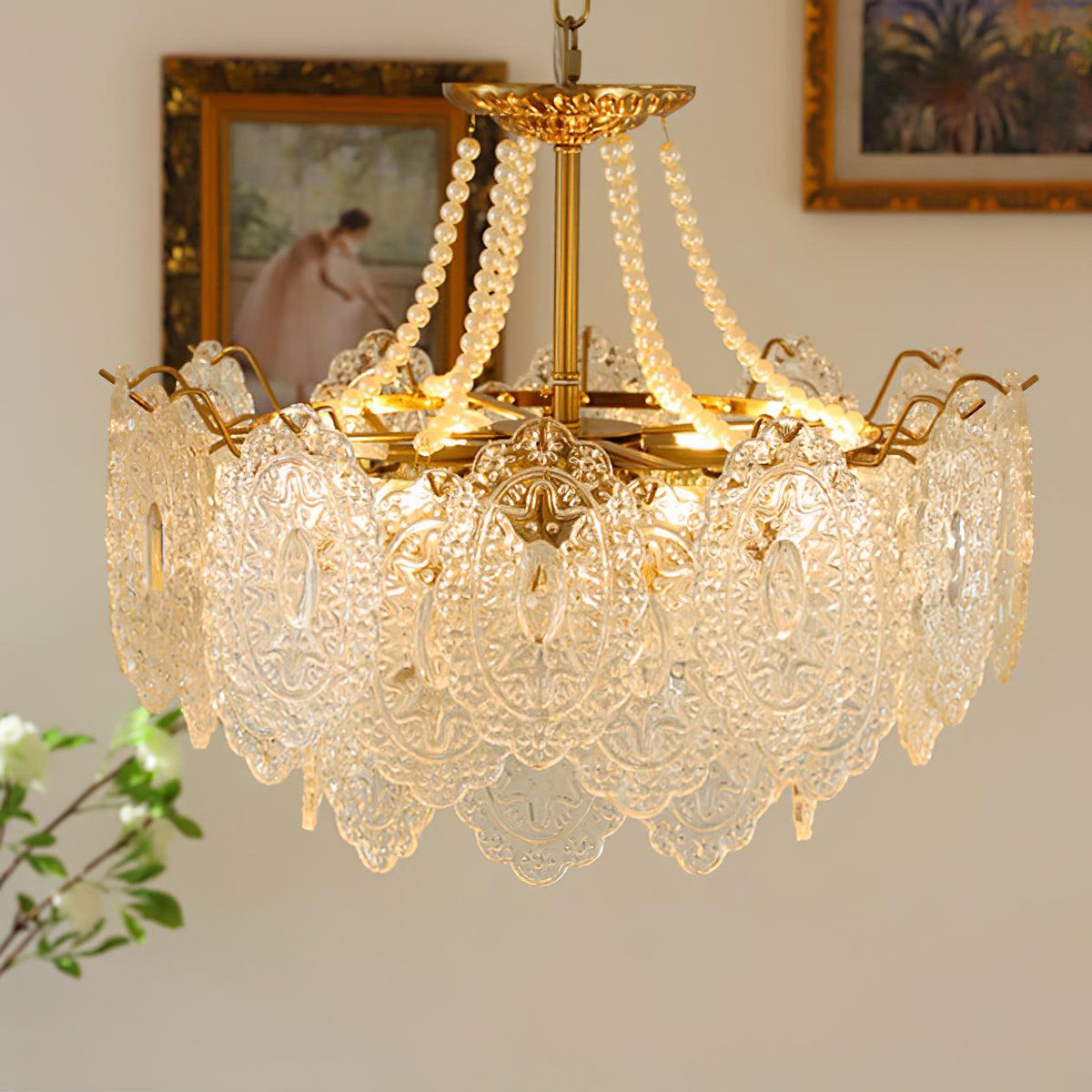 Embossed Pearls Crystal Chandelier