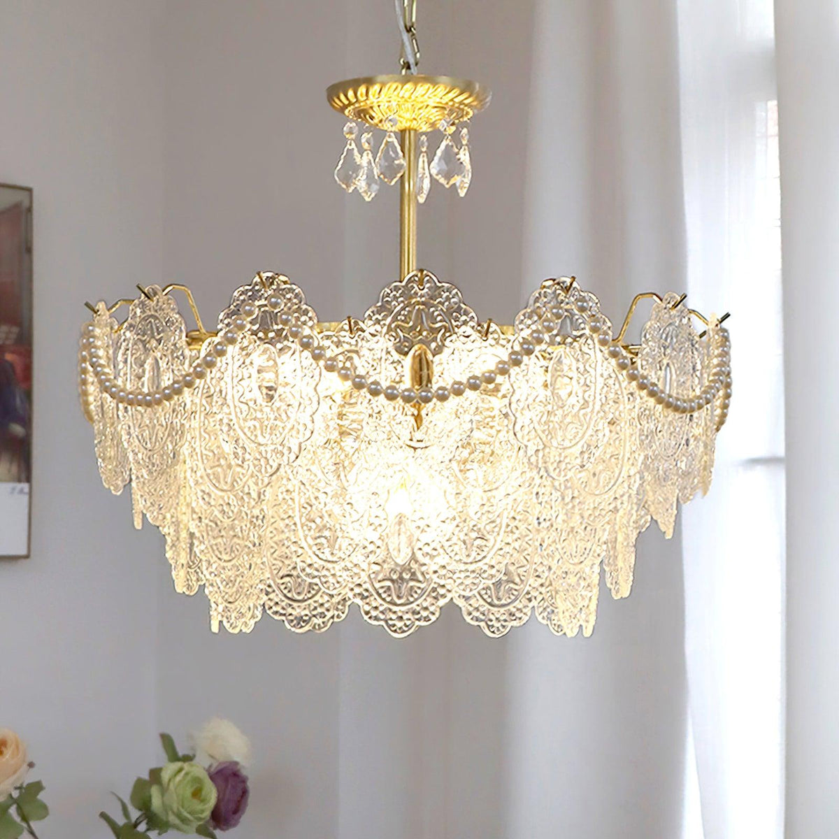 Embossed Pearls Crystal Chandelier