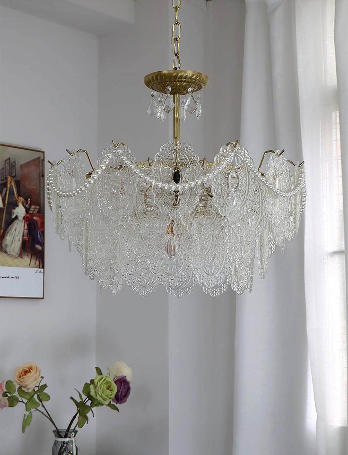 Embossed Pearls Crystal Chandelier