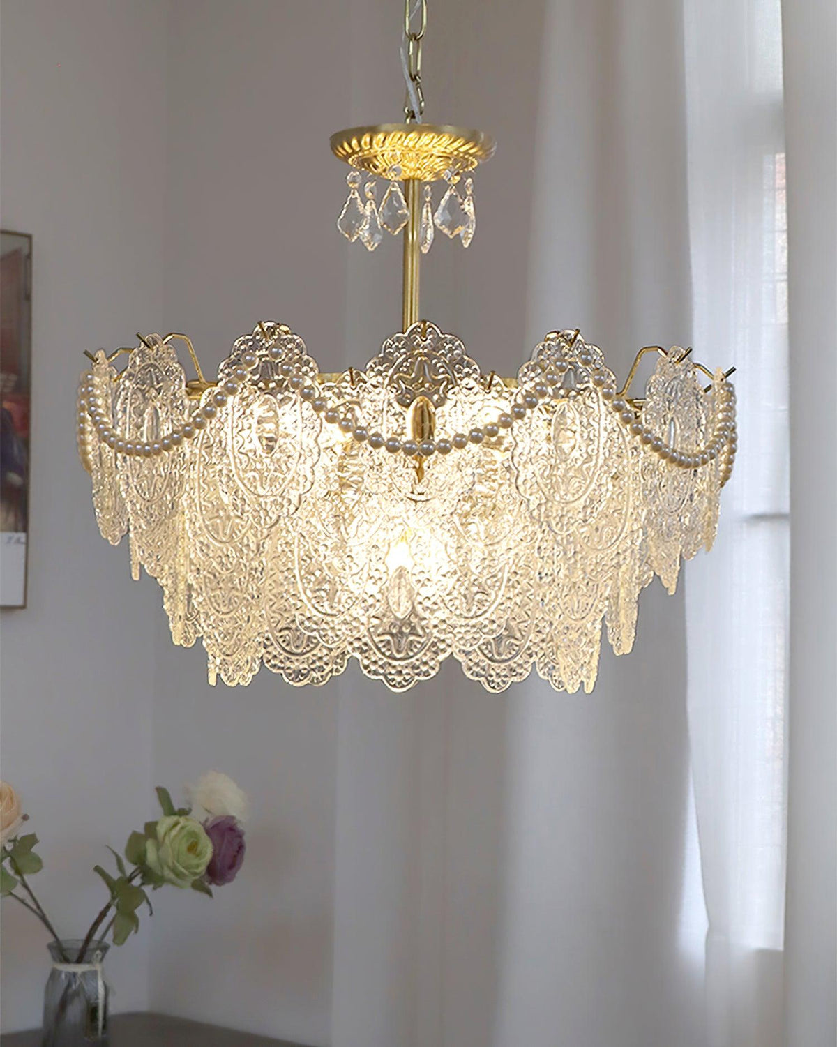 Embossed Pearls Crystal Chandelier