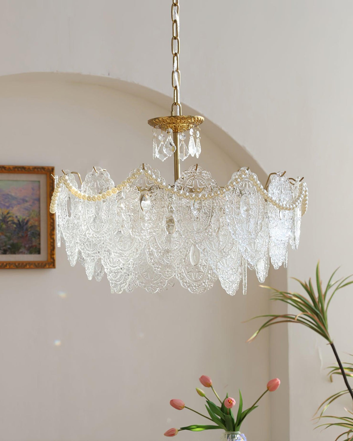 Embossed Pearls Crystal Chandelier