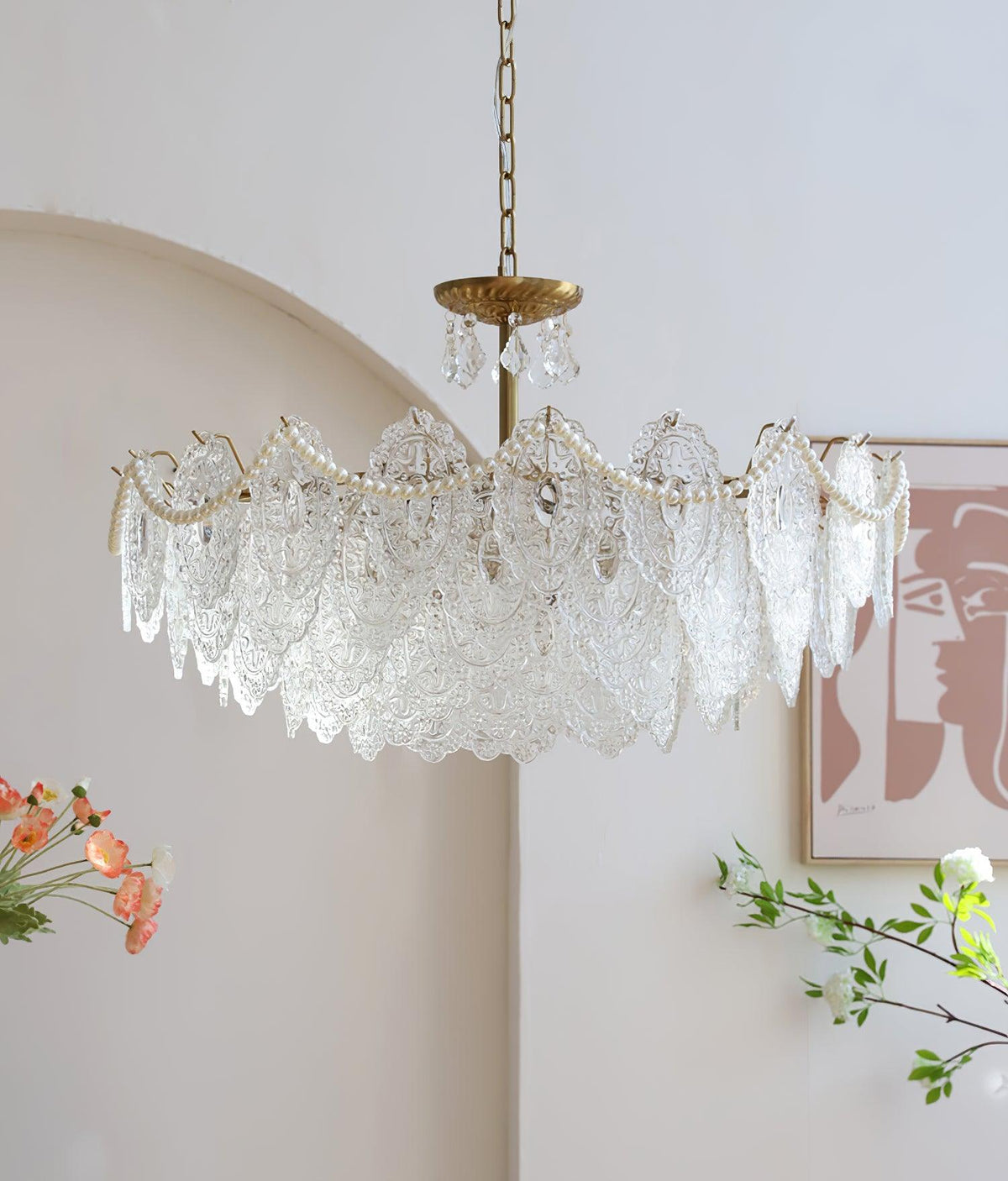 Embossed Pearls Crystal Chandelier