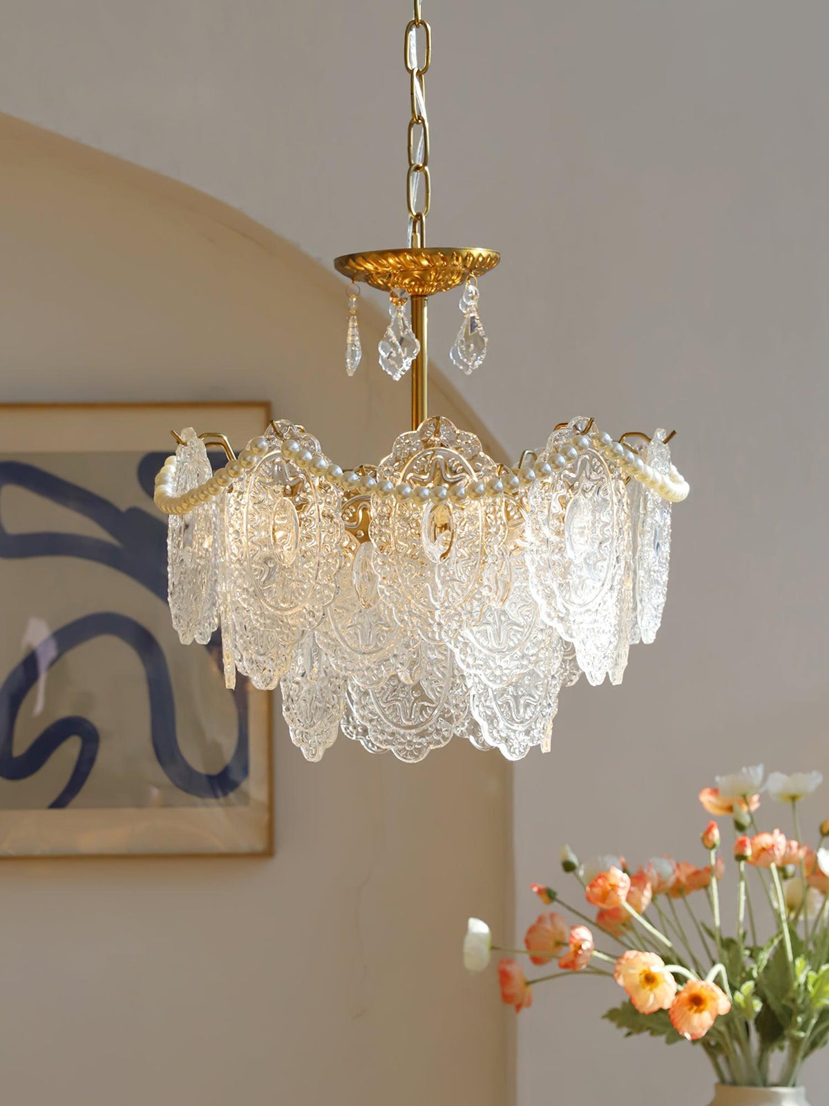 Embossed Pearls Crystal Chandelier