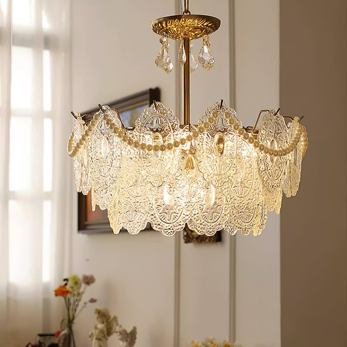 Embossed Pearls Crystal Chandelier