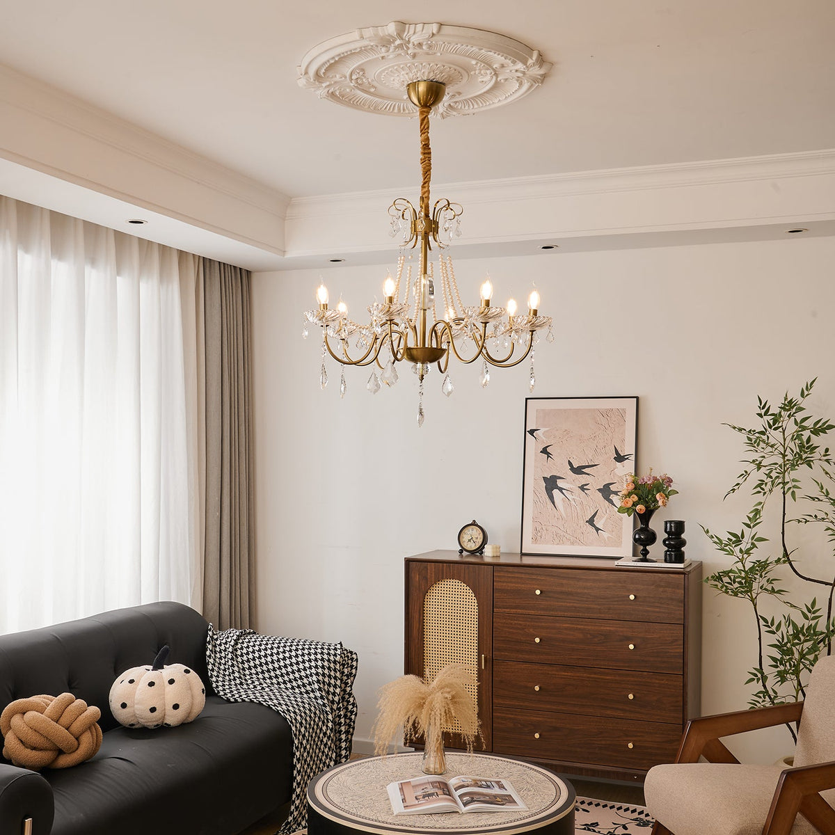 Evaria Crystal Pearl Chandelier