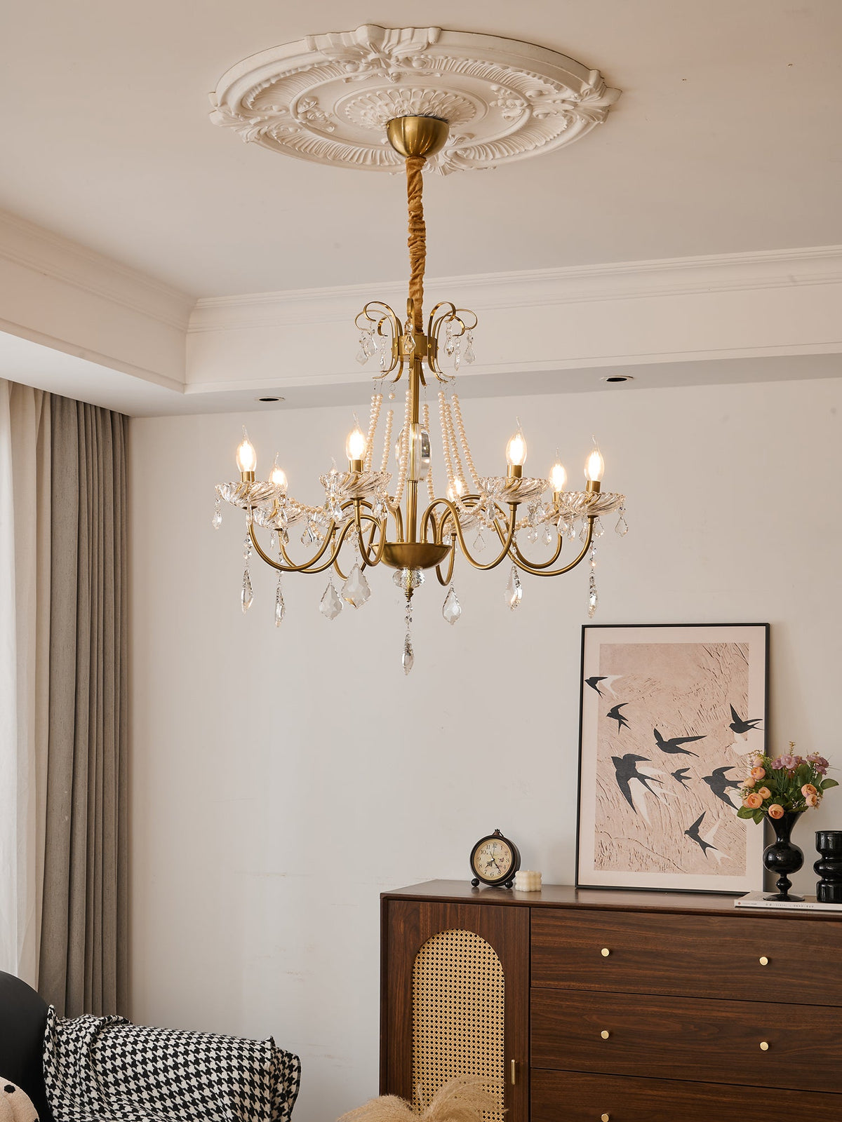 Evaria Crystal Pearl Chandelier