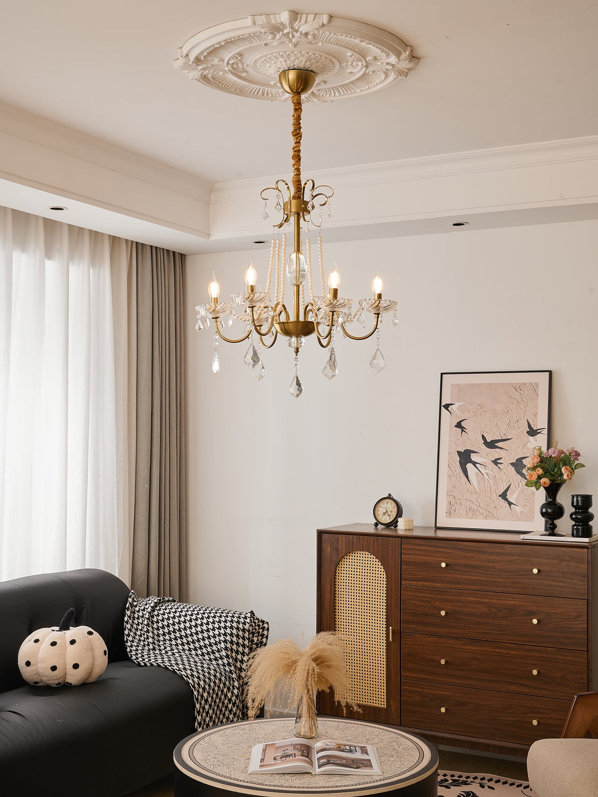 Evaria Crystal Pearl Chandelier