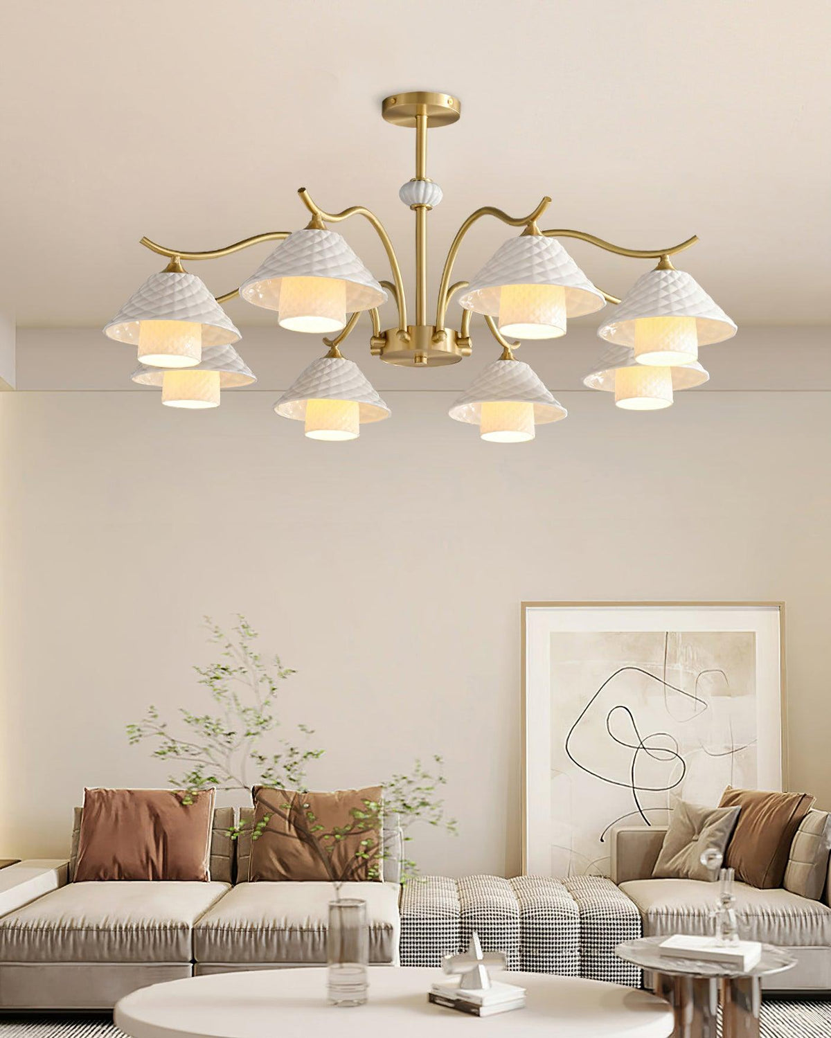 Flared Gold Ceramic Chandelier