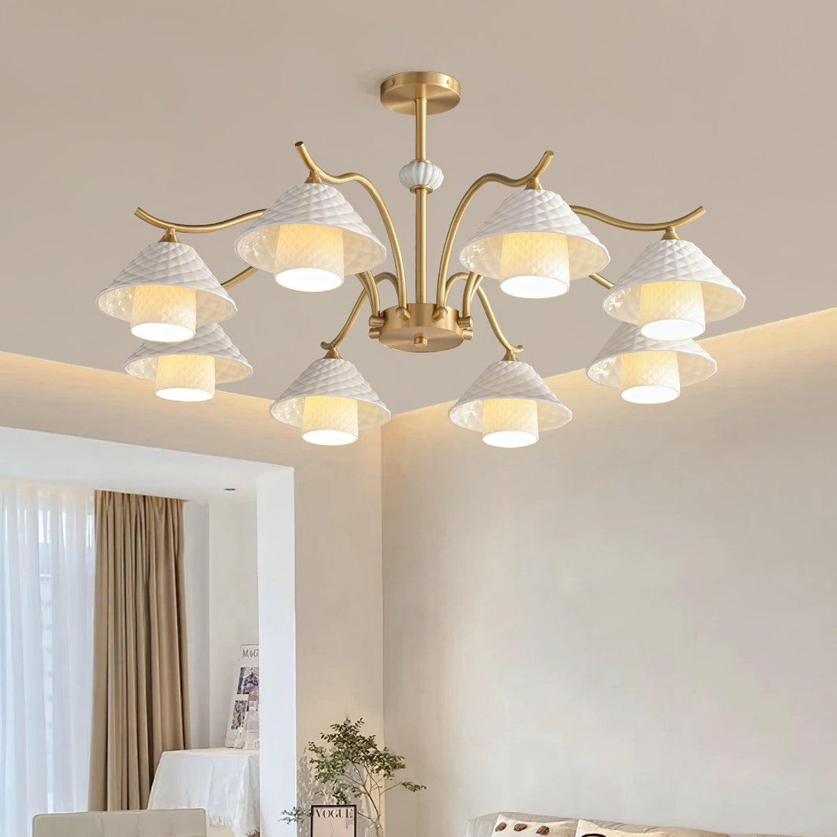 Flared Gold Ceramic Chandelier