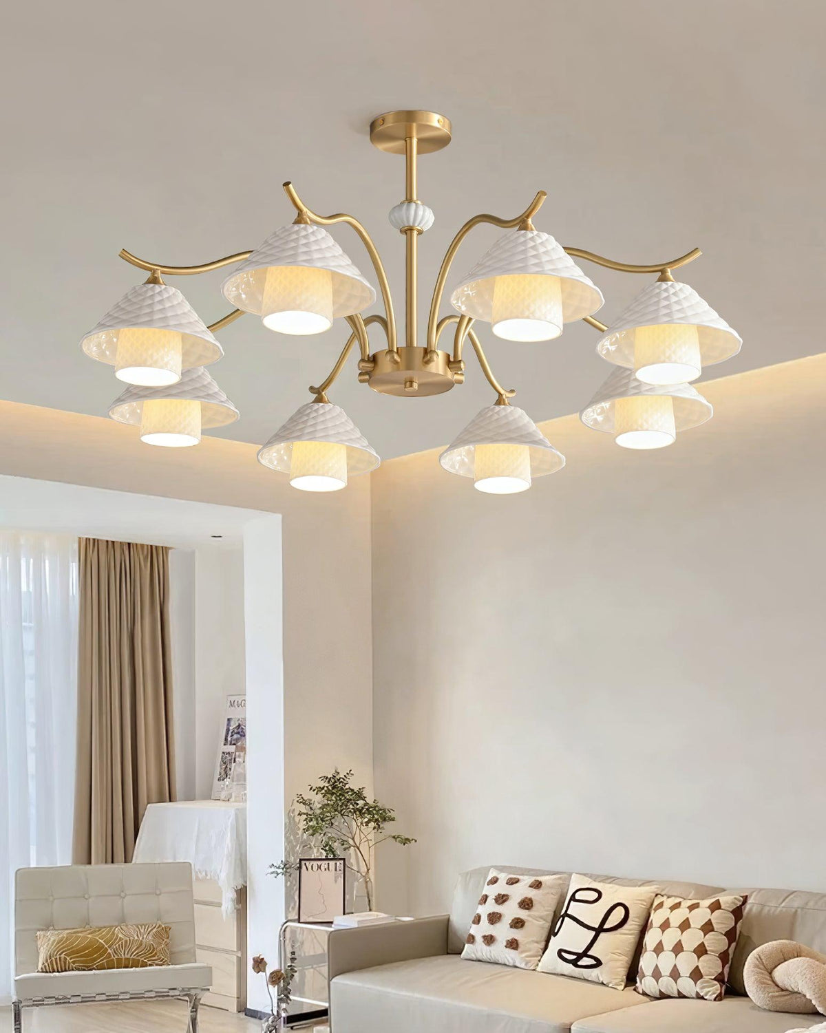 Flared Gold Ceramic Chandelier