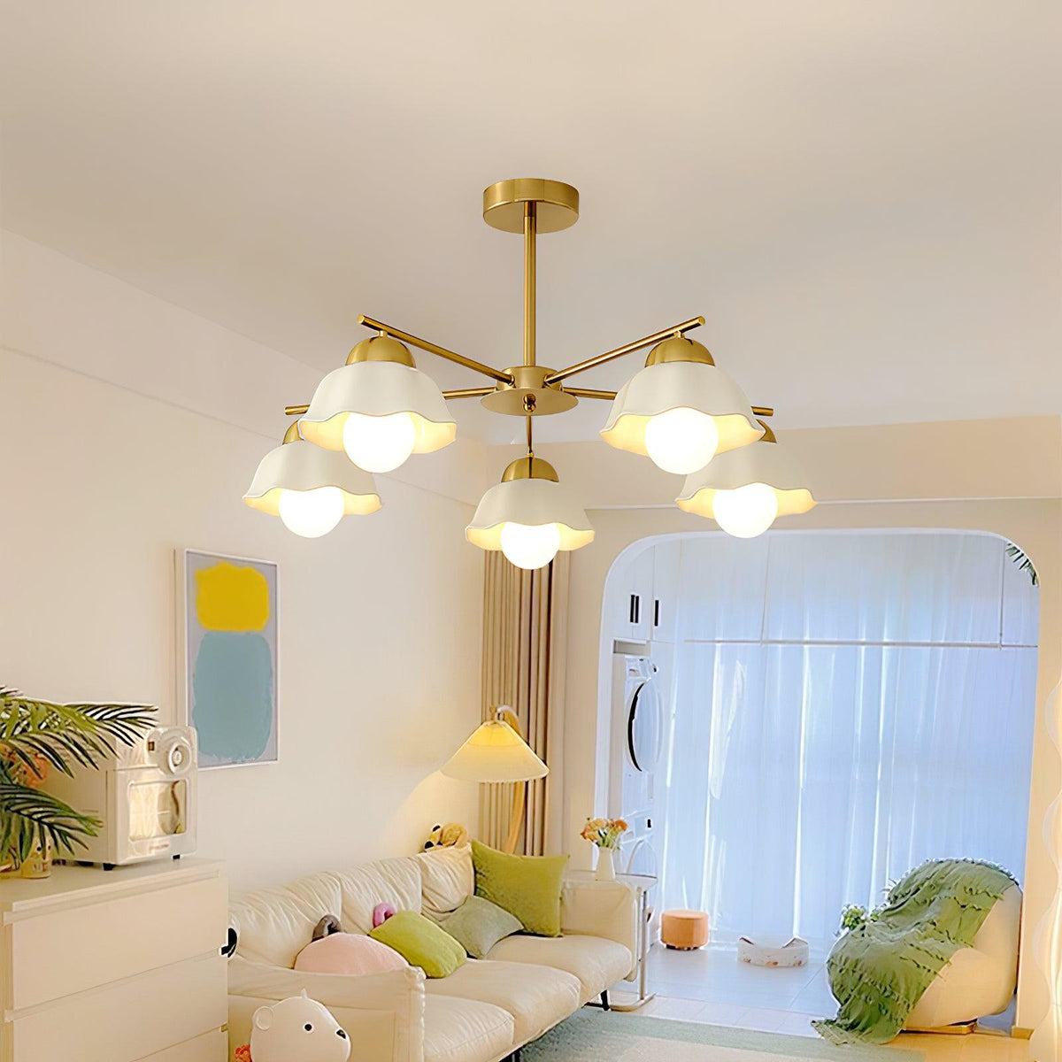 Flower Shade Brass Chandelier