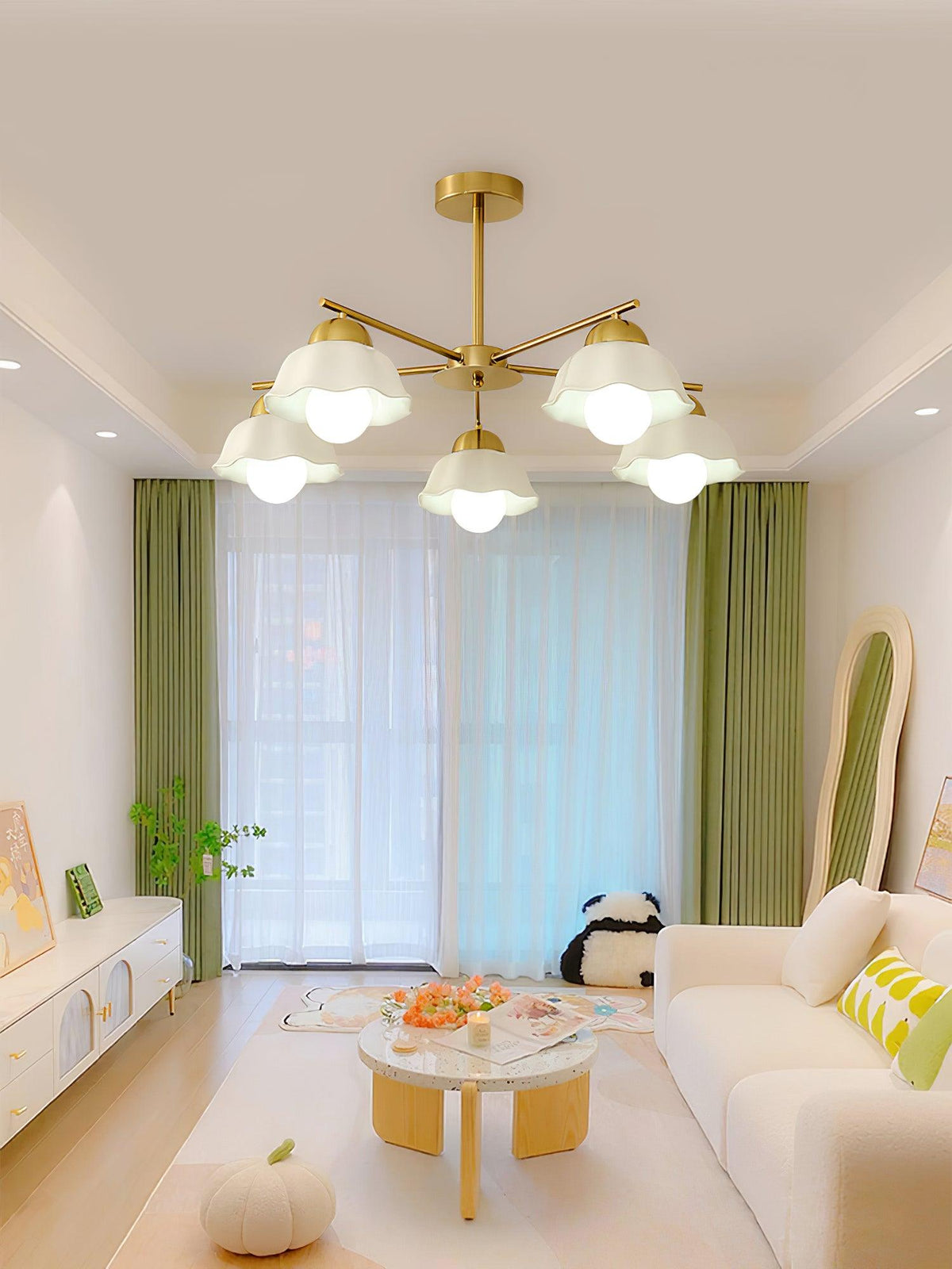 Flower Shade Brass Chandelier