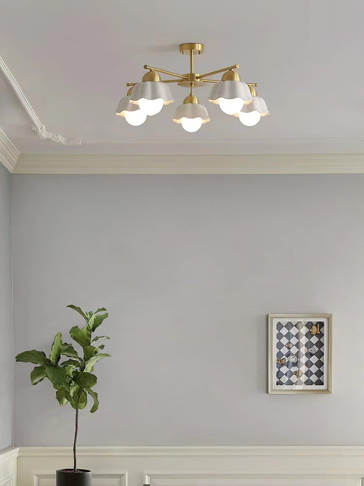 Flower Shade Brass Chandelier