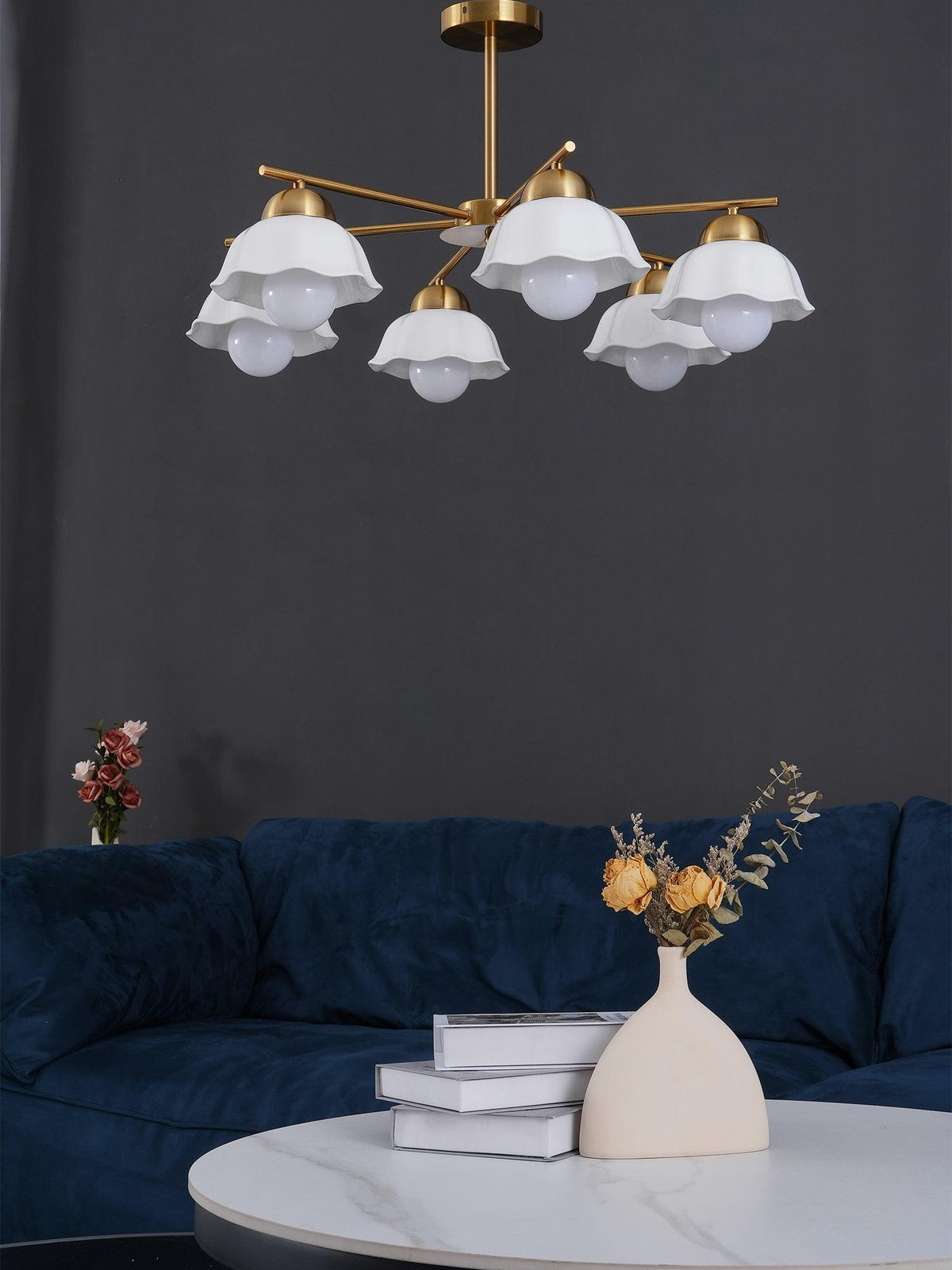 Flower Shade Brass Chandelier