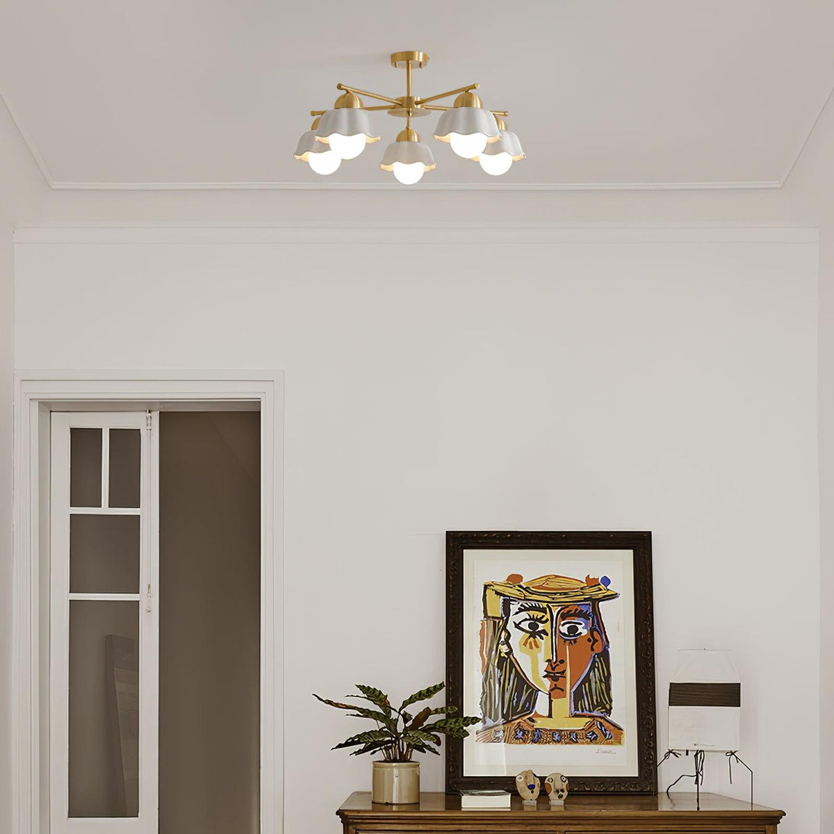 Flower Shade Brass Chandelier