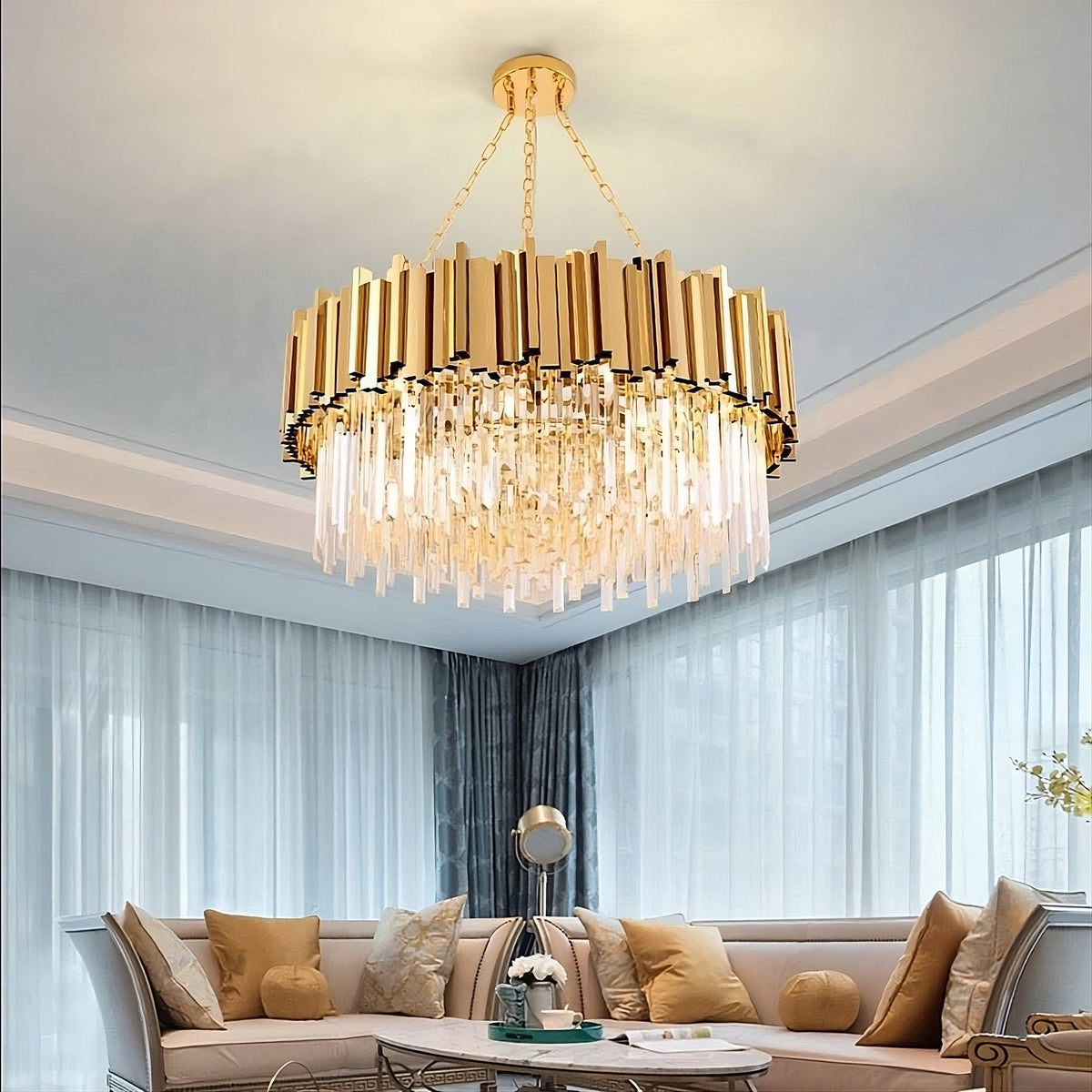 Gio Crystal Chandelier, Polished Gold