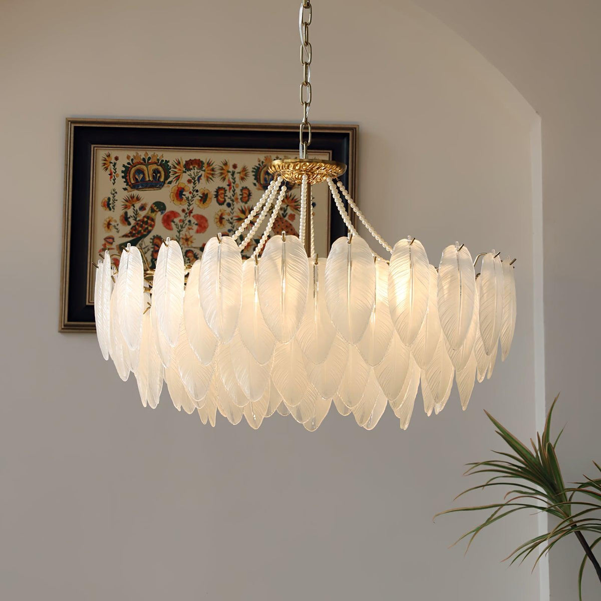 Glass Feather Pearl Chandelier