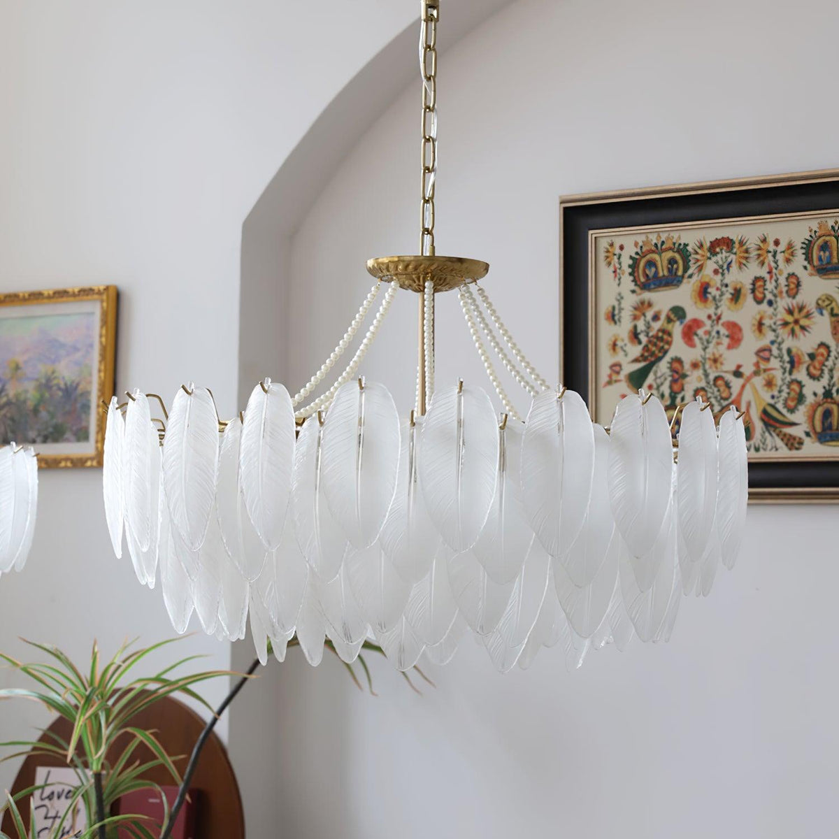 Glass Feather Pearl Chandelier