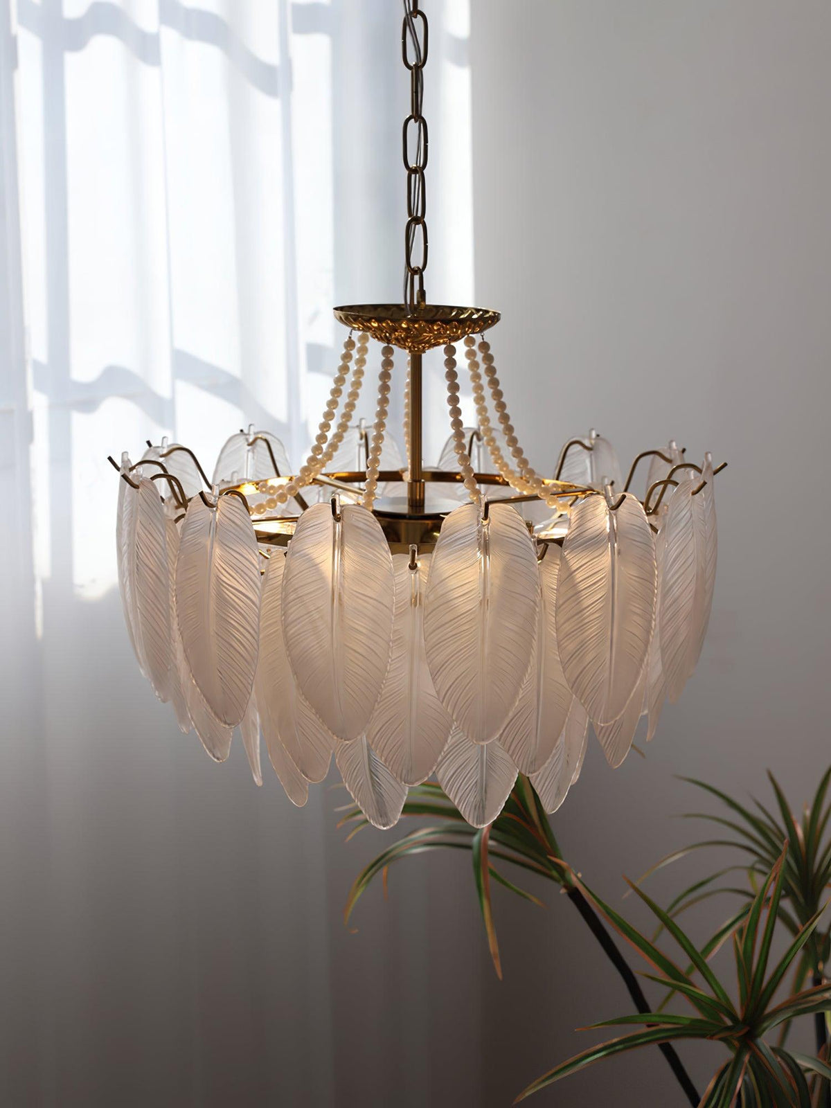 Glass Feather Pearl Chandelier