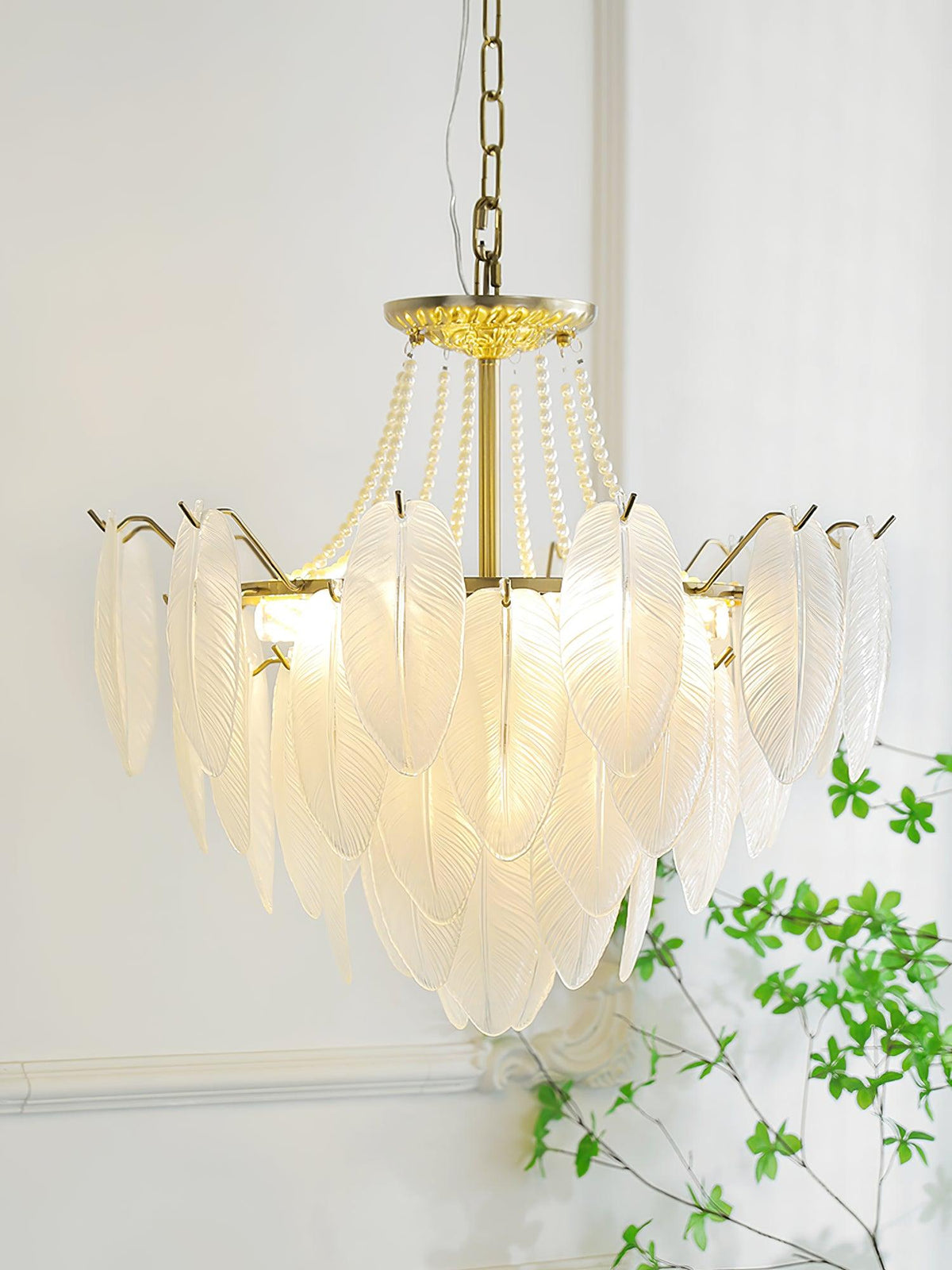 Glass Feather Pearl Chandelier