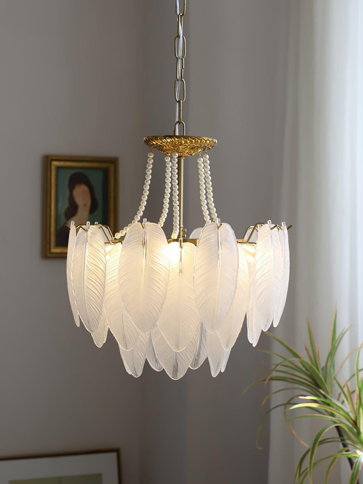Glass Feather Pearl Chandelier