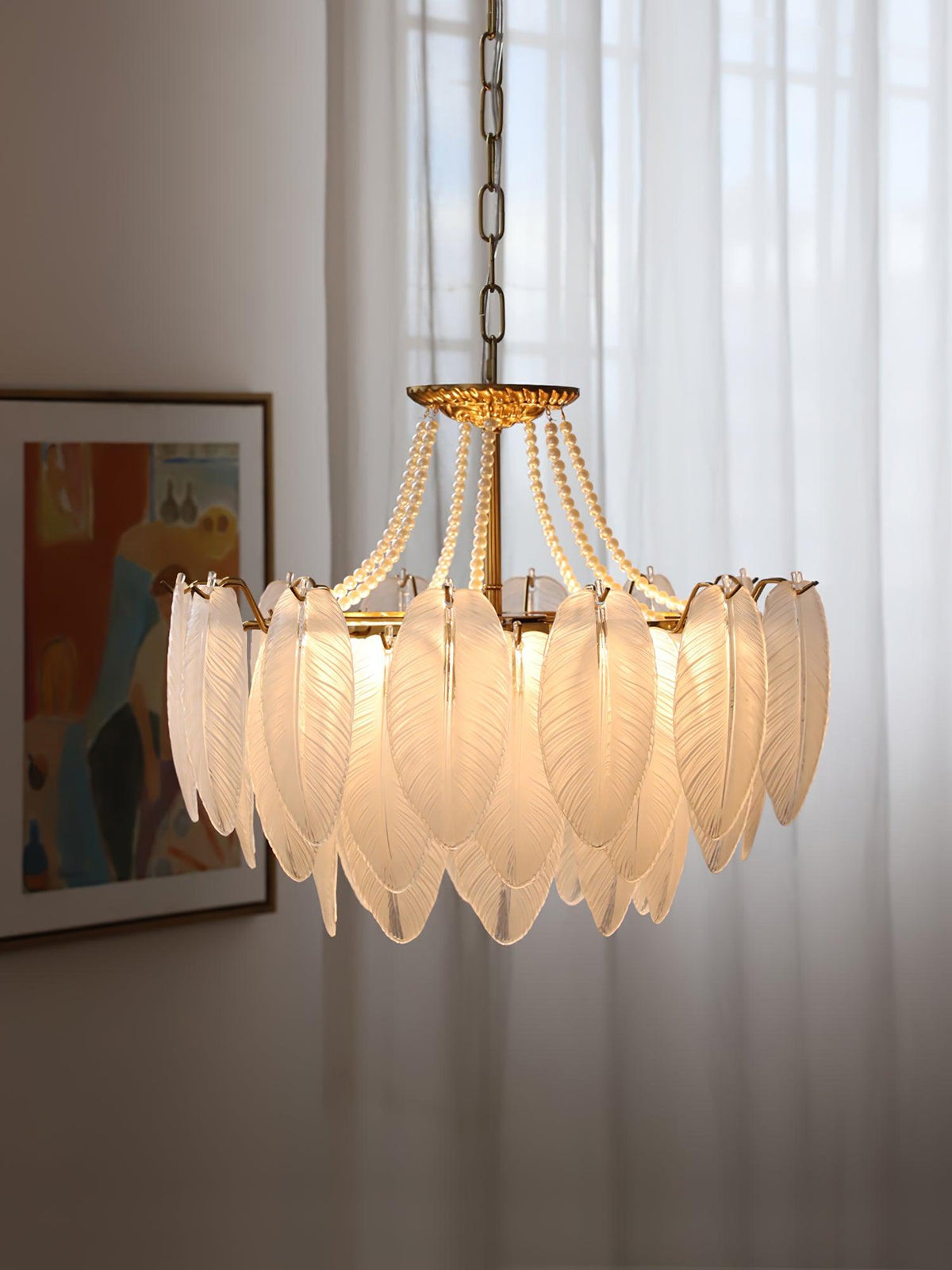 Glass Feather Pearl Chandelier