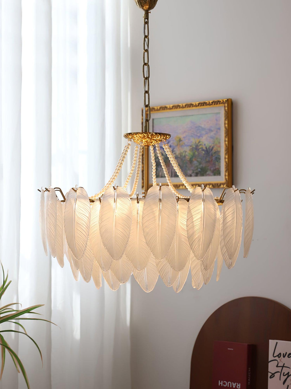 Glass Feather Pearl Chandelier