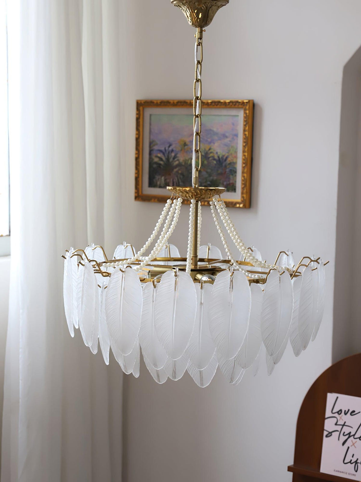 Glass Feather Pearl Chandelier