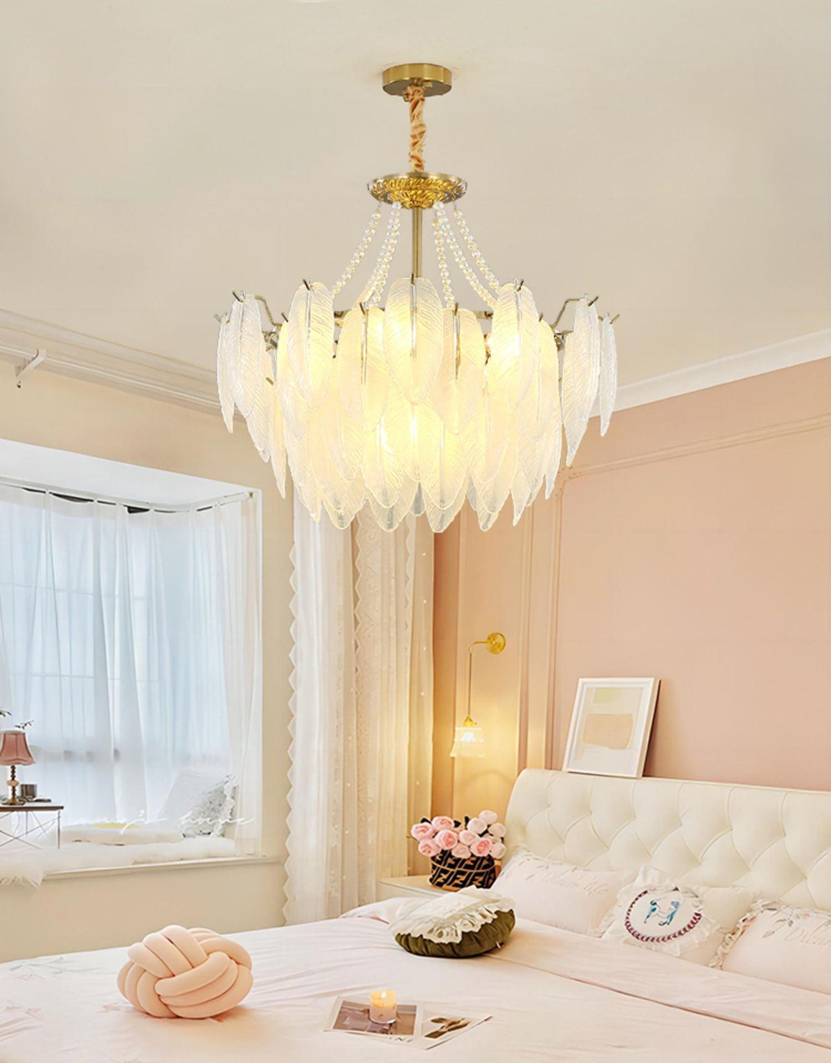 Glass Feather Pearl Chandelier