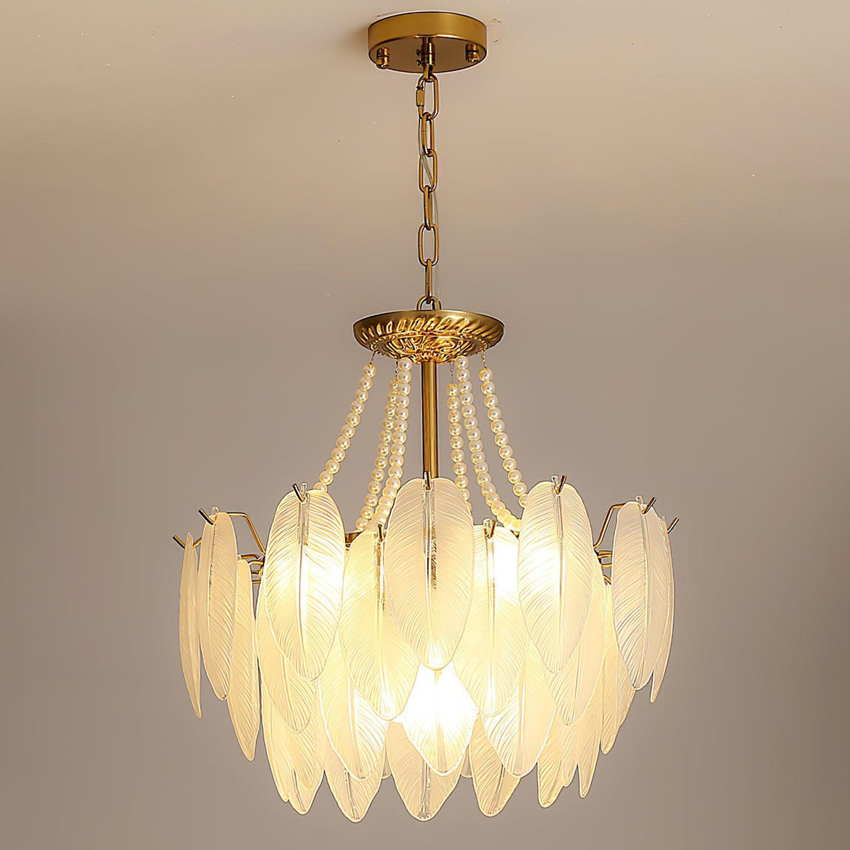Glass Feather Pearl Chandelier