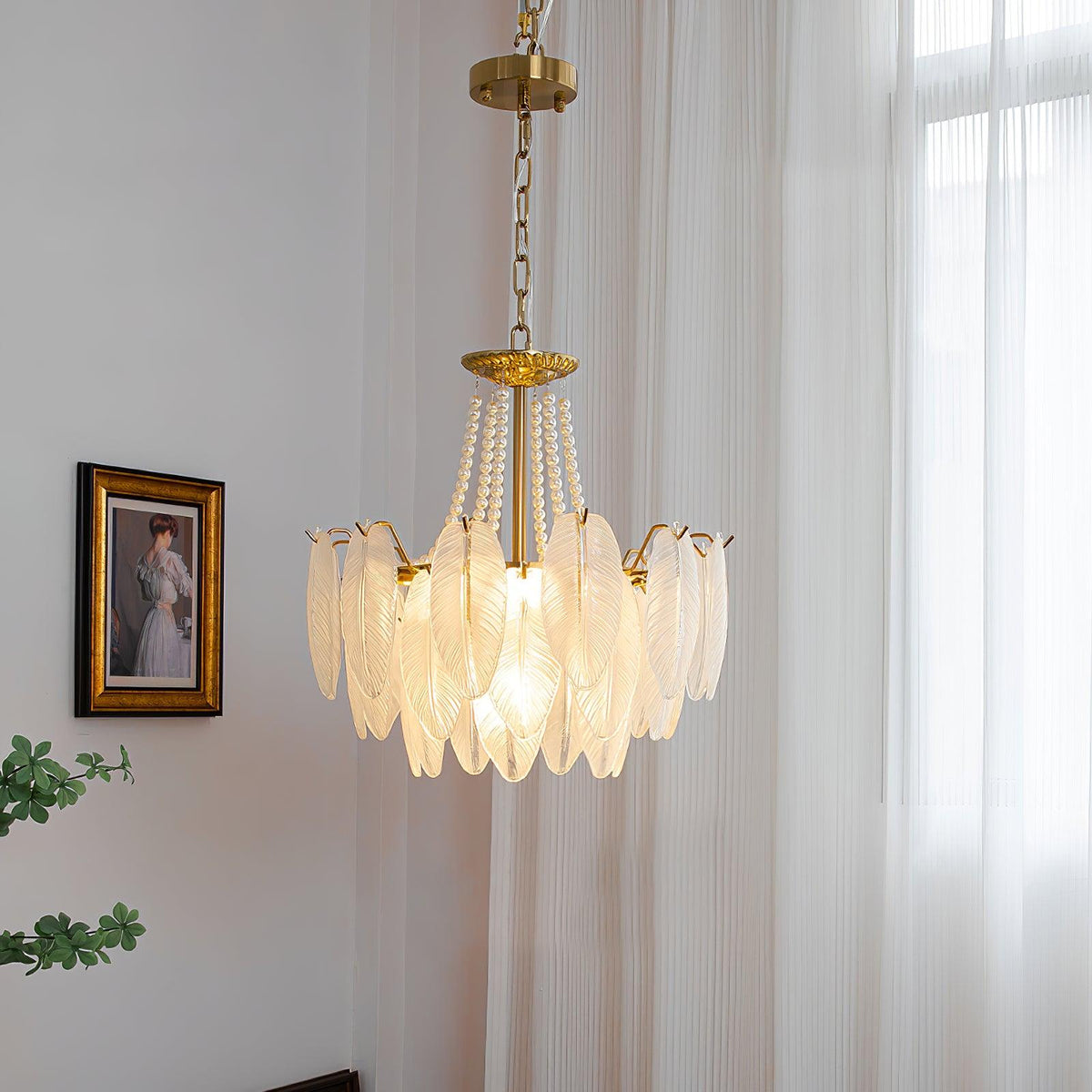 Glass Feather Pearl Chandelier