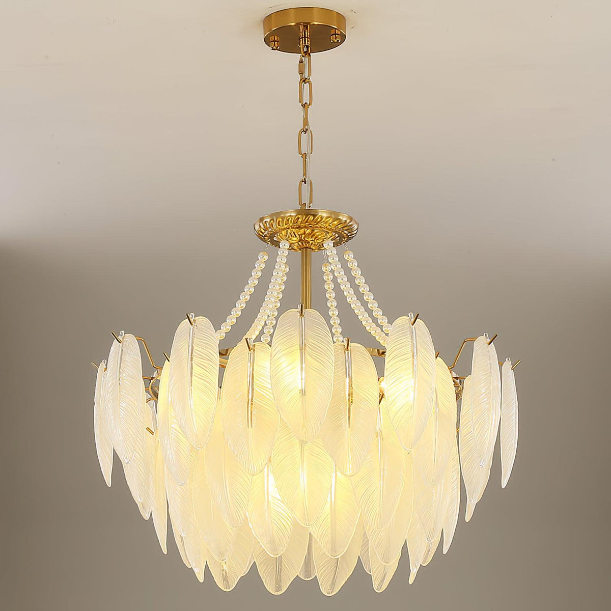 Glass Feather Pearl Chandelier