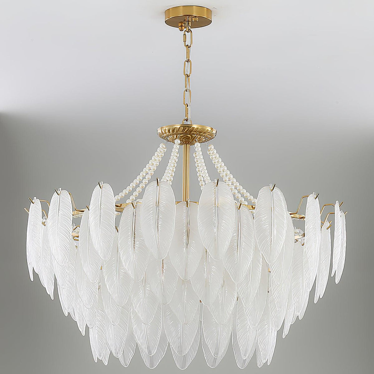 Glass Feather Pearl Chandelier