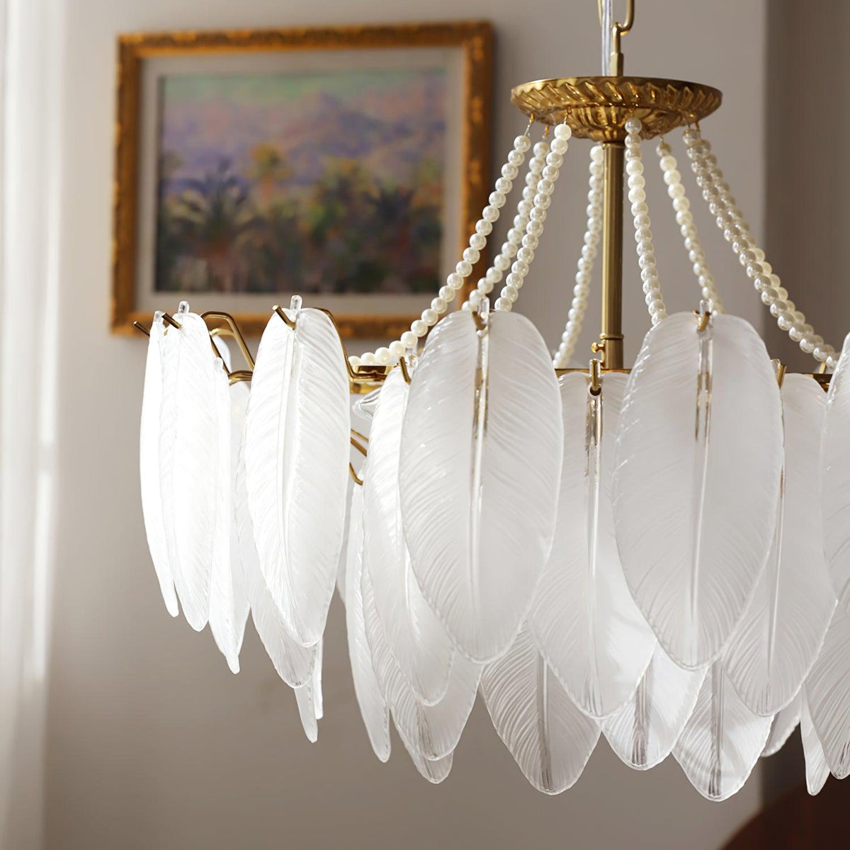 Glass Feather Pearl Chandelier