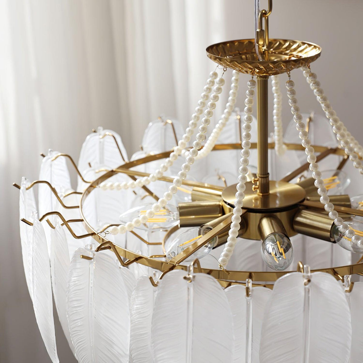 Glass Feather Pearl Chandelier
