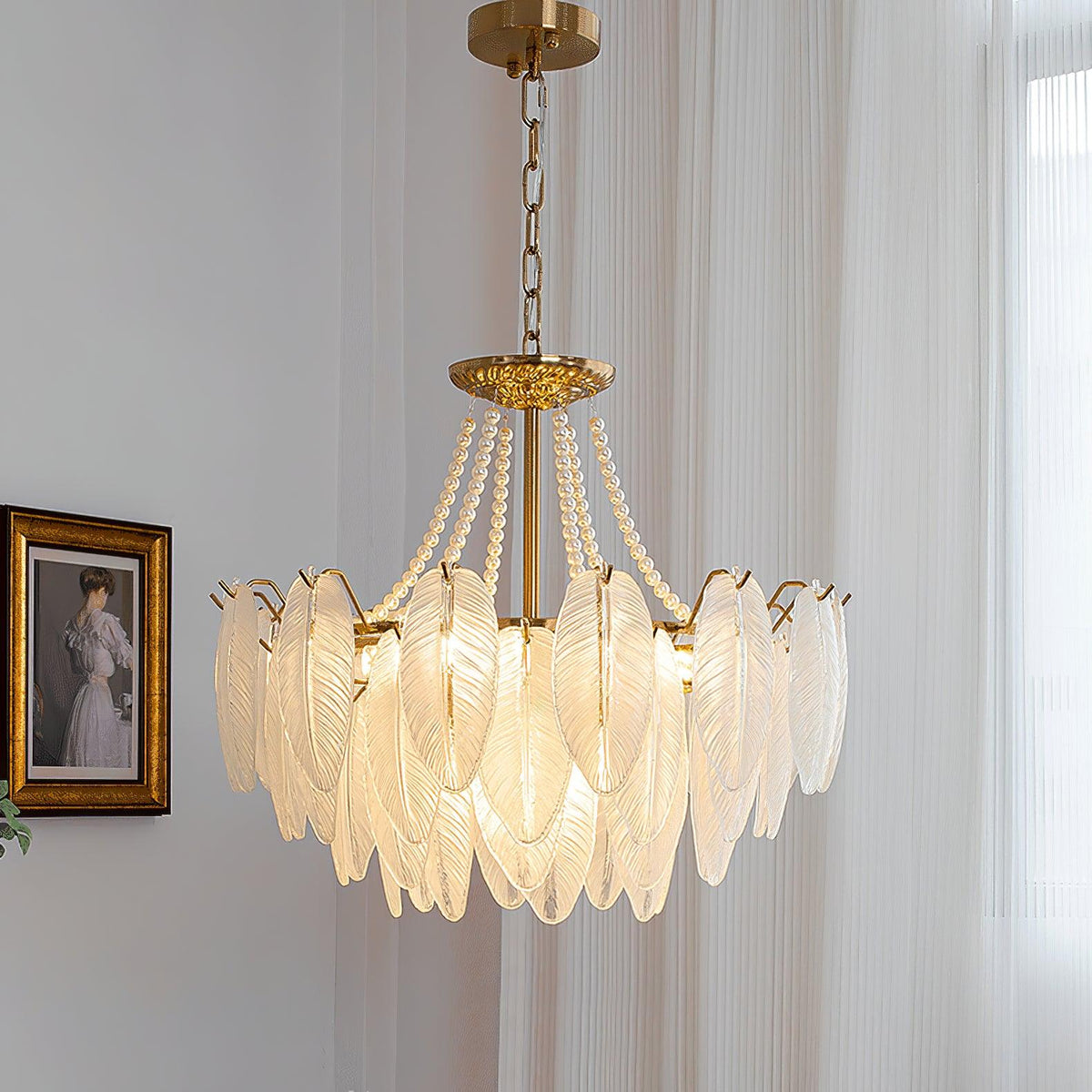 Glass Feather Pearl Chandelier