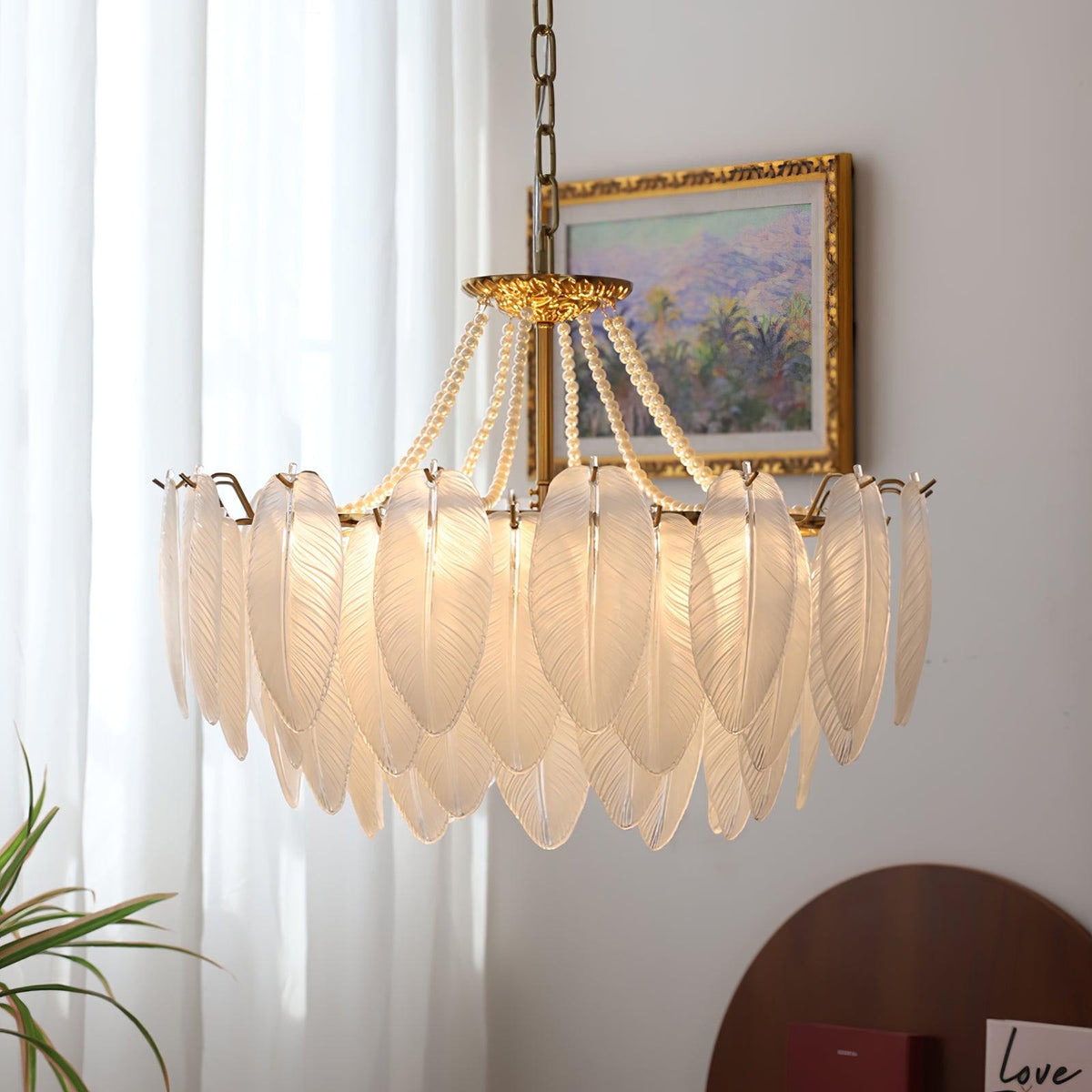 Glass Feather Pearl Chandelier