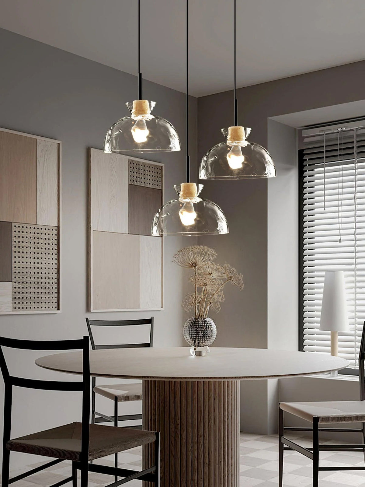 Glass Wood Pendant Light