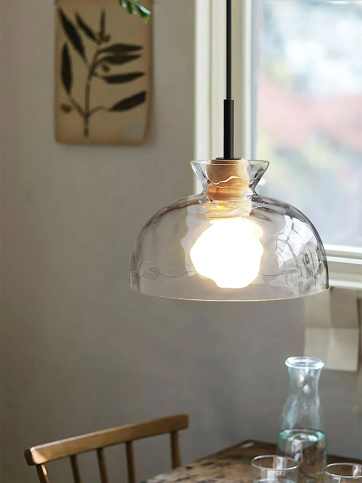Glass Wood Pendant Light