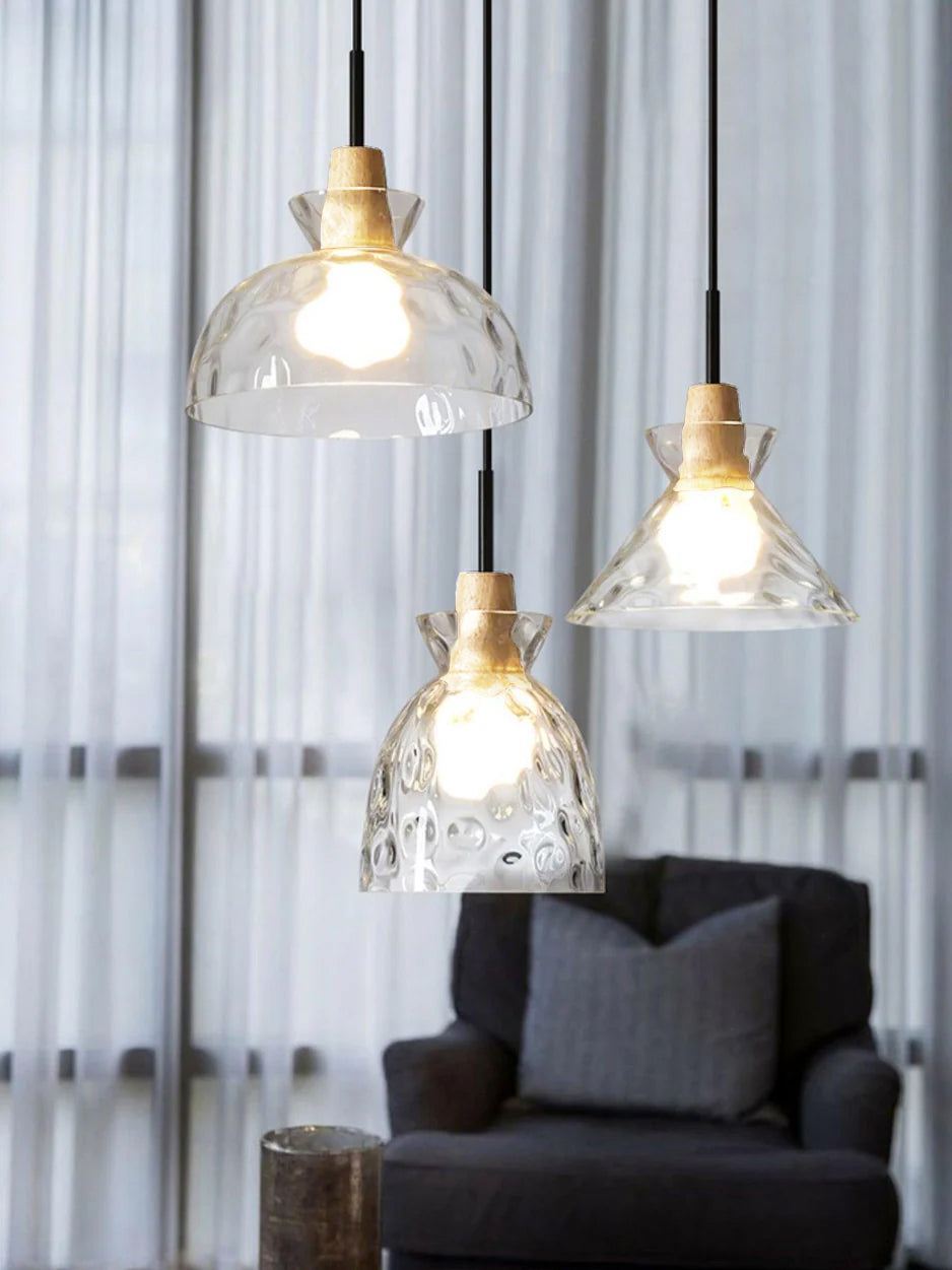 Glass Wood Pendant Light
