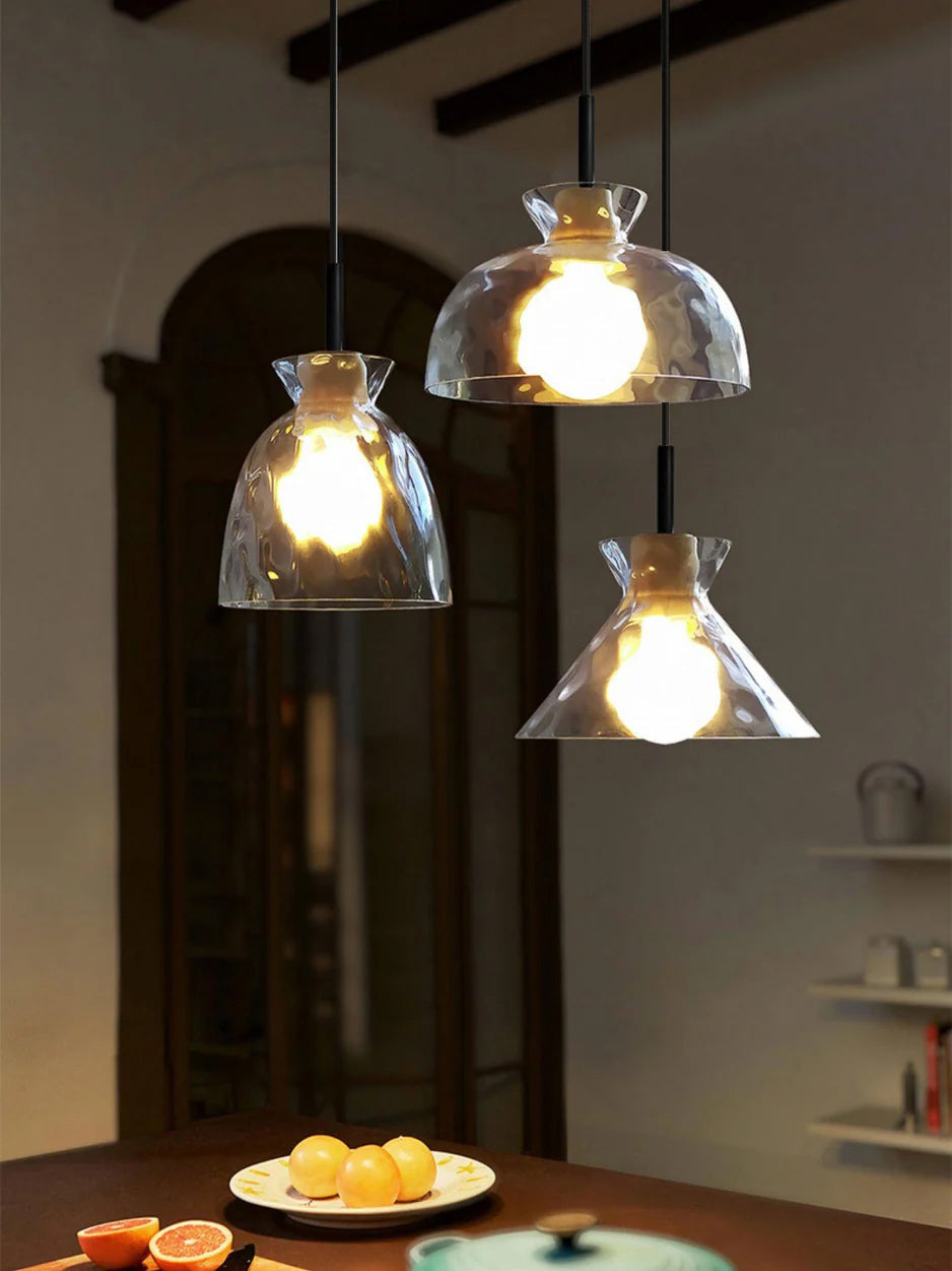 Glass Wood Pendant Light